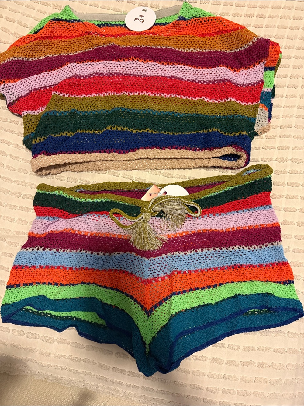 Multicolor Striped Crochet Two-Piece Set